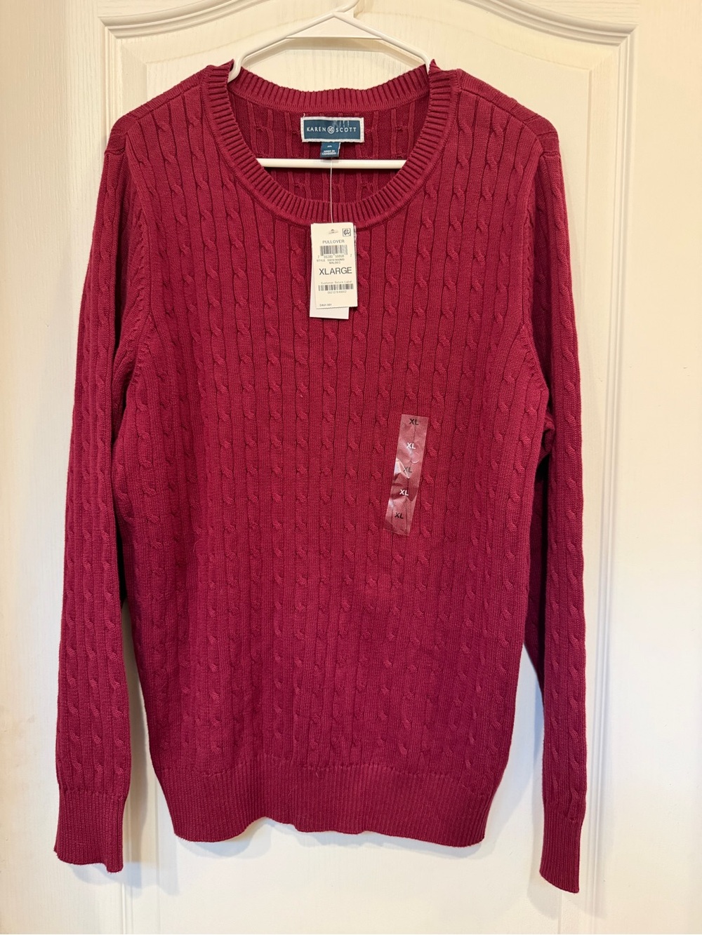 NWT Karen Scott Cable Knit Sweater XL Burgundy Red Crew Neck Pullover Classic